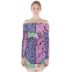 Brain Heart Balance Emotion Long Sleeve Off Shoulder Dress by Sudhe