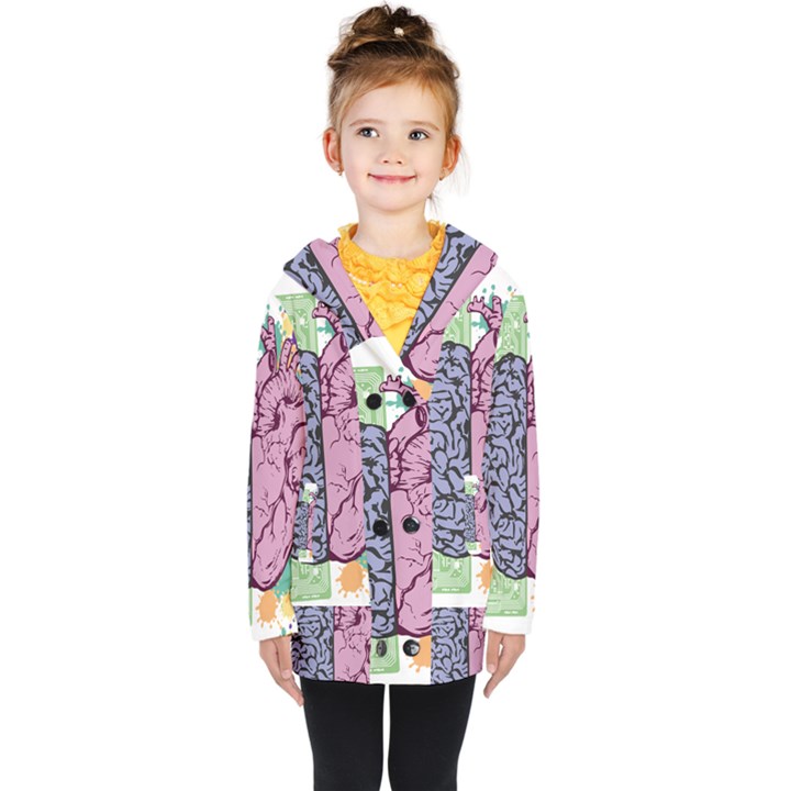 Brain Heart Balance Emotion Kids  Double Breasted Button Coat