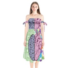 Brain Heart Balance Emotion Shoulder Tie Bardot Midi Dress by Sudhe