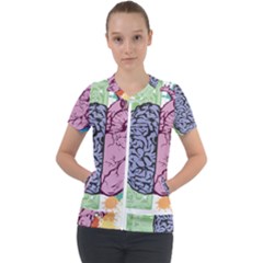 Brain Heart Balance Emotion Short Sleeve Zip Up Jacket by Sudhe