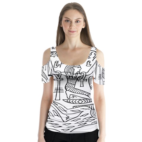 Egyptian Hieroglyphics History Seb Butterfly Sleeve Cutout Tee  by Sudhe