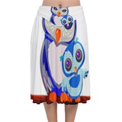 Owl Mother Owl Baby Owl Nature Velvet Flared Midi Skirt