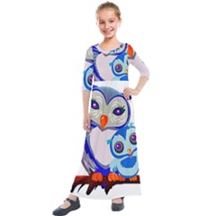 Owl Mother Owl Baby Owl Nature Kids  Quarter Sleeve Maxi Dress by Sudhe