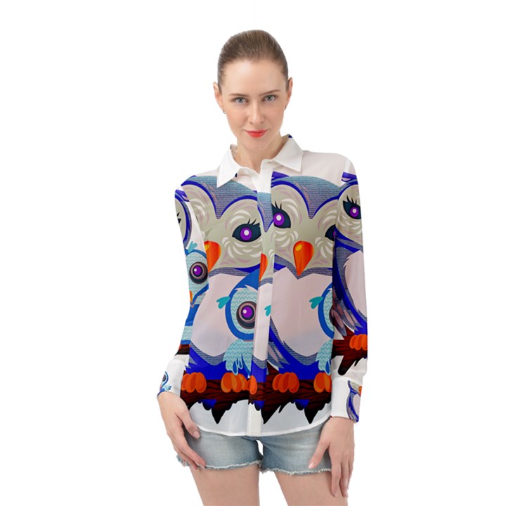 Owl Mother Owl Baby Owl Nature Long Sleeve Chiffon Shirt