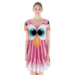 Bird Fluffy Animal Cute Feather Pink Short Sleeve V-neck Flare Dress