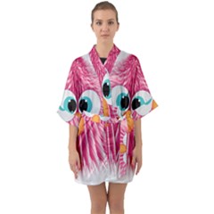 Bird Fluffy Animal Cute Feather Pink Quarter Sleeve Kimono Robe by Sudhe