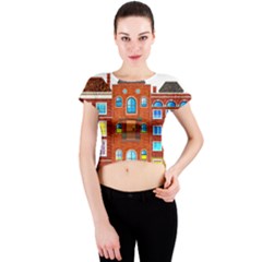 Town Buildings Old Brick Building Crew Neck Crop Top by Sudhe