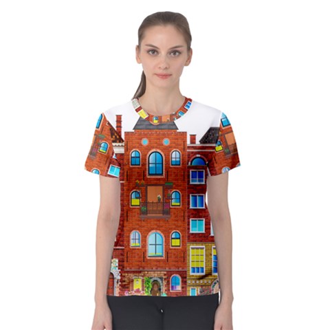 Town Buildings Old Brick Building Women s Sport Mesh Tee by Sudhe