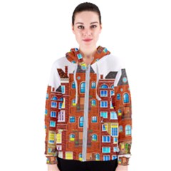 Town Buildings Old Brick Building Women s Zipper Hoodie by Sudhe