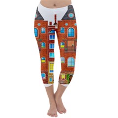 Town Buildings Old Brick Building Capri Winter Leggings  by Sudhe