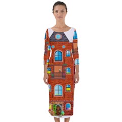 Town Buildings Old Brick Building Quarter Sleeve Midi Bodycon Dress by Sudhe