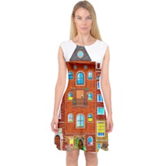 Town Buildings Old Brick Building Capsleeve Midi Dress by Sudhe