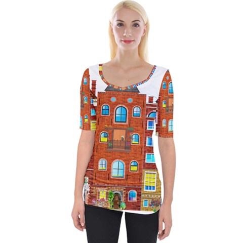 Town Buildings Old Brick Building Wide Neckline Tee by Sudhe