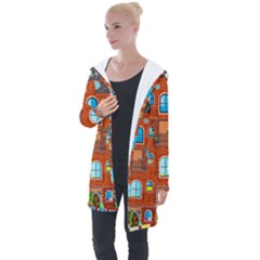 Town Buildings Old Brick Building Longline Hooded Cardigan by Sudhe