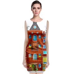 Town Buildings Old Brick Building Sleeveless Velvet Midi Dress by Sudhe