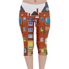 Town Buildings Old Brick Building Velvet Capri Leggings 