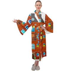 Town Buildings Old Brick Building Maxi Tie Front Velour Kimono