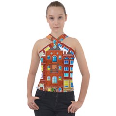 Town Buildings Old Brick Building Cross Neck Velour Top