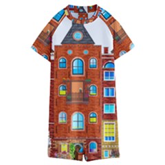 Town Buildings Old Brick Building Kids  Boyleg Half Suit Swimwear by Sudhe