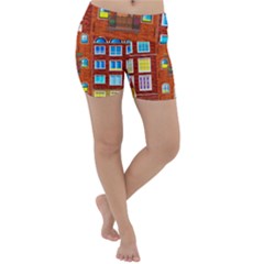 Town Buildings Old Brick Building Lightweight Velour Yoga Shorts by Sudhe