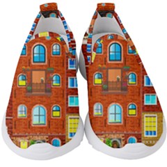 Town Buildings Old Brick Building Kids  Slip On Sneakers