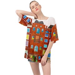 Town Buildings Old Brick Building Oversized Chiffon Top