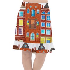 Town Buildings Old Brick Building Fishtail Chiffon Skirt