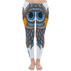 Owl Drawing Art Vintage Clothing Blue Feather Classic Winter Leggings by Sudhe