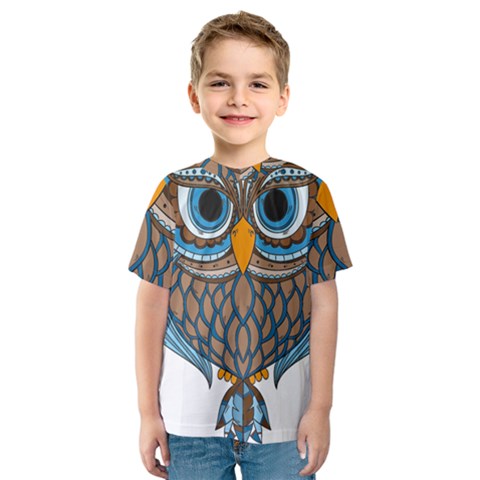 Owl Drawing Art Vintage Clothing Blue Feather Kids  Sport Mesh Tee by Sudhe