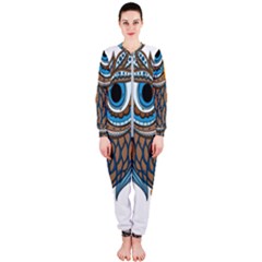 Owl Drawing Art Vintage Clothing Blue Feather Onepiece Jumpsuit (ladies)  by Sudhe