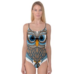 Owl Drawing Art Vintage Clothing Blue Feather Camisole Leotard  by Sudhe