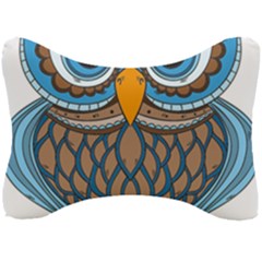 Owl Drawing Art Vintage Clothing Blue Feather Seat Head Rest Cushion by Sudhe