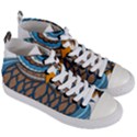 Owl Drawing Art Vintage Clothing Blue Feather Women s Mid-Top Canvas Sneakers View3