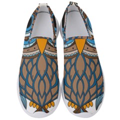 Owl Drawing Art Vintage Clothing Blue Feather Men s Slip On Sneakers by Sudhe