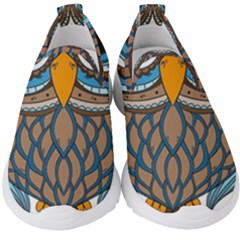 Owl Drawing Art Vintage Clothing Blue Feather Kids  Slip On Sneakers