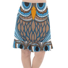 Owl Drawing Art Vintage Clothing Blue Feather Fishtail Chiffon Skirt