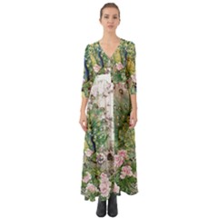 Peafowl Peacock Feather Beautiful Button Up Boho Maxi Dress by Sudhe