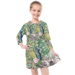 Peafowl Peacock Feather Beautiful Kids  Quarter Sleeve Shirt Dress