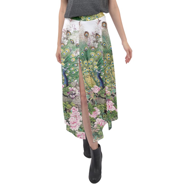 Peafowl Peacock Feather Beautiful Velour Split Maxi Skirt