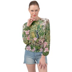 Peafowl Peacock Feather Beautiful Banded Bottom Chiffon Top