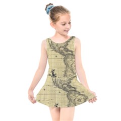 Map Vintage Old Ancient Antique Kids  Skater Dress Swimsuit