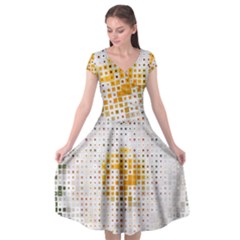 Abstract Art Art Artificial Flowers Cap Sleeve Wrap Front Dress