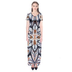 White Black And Orange Illustration Short Sleeve Maxi Dress by Wegoenart