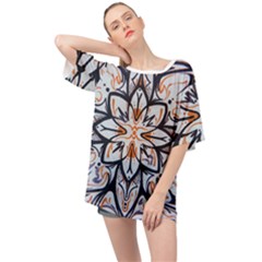 White Black And Orange Illustration Oversized Chiffon Top