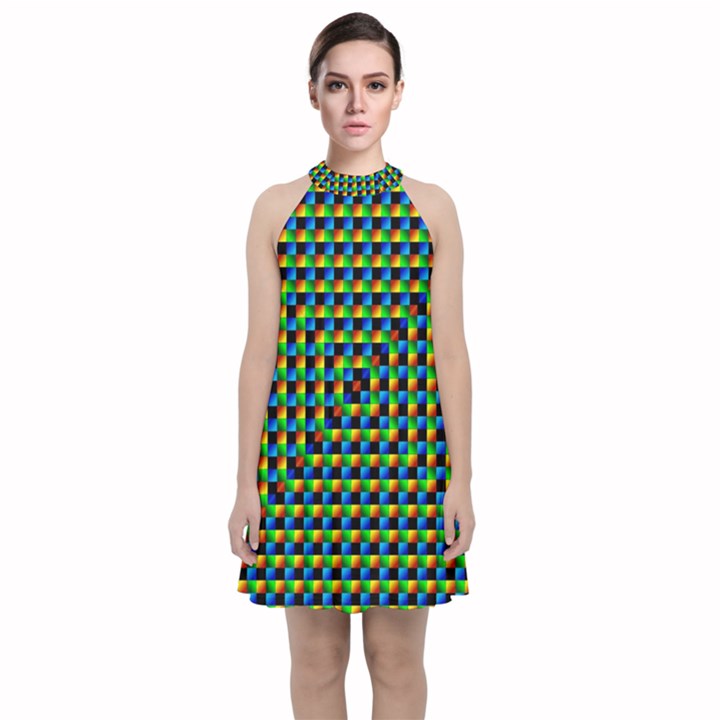 Kaleidoscope Art Unique Design Velvet Halter Neckline Dress 