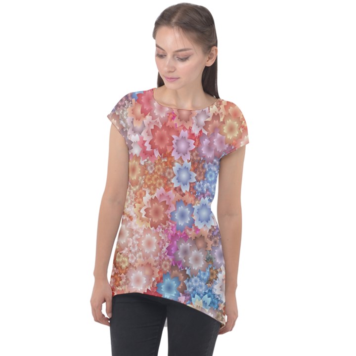 Art Beautiful Flowers Flames Generative Art Cap Sleeve High Low Top