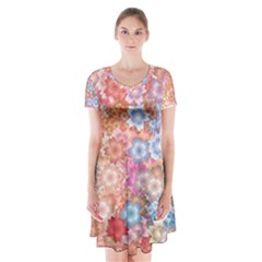 Art Beautiful Flowers Flames Generative Art Short Sleeve V-neck Flare Dress by Wegoenart