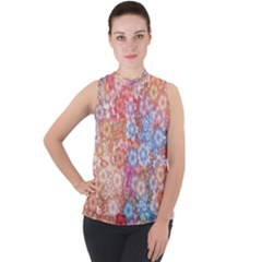 Art Beautiful Flowers Flames Generative Art Mock Neck Chiffon Sleeveless Top by Wegoenart