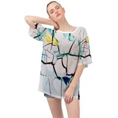 White And Multicolored Illustration Oversized Chiffon Top