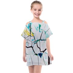 White And Multicolored Illustration Kids  One Piece Chiffon Dress